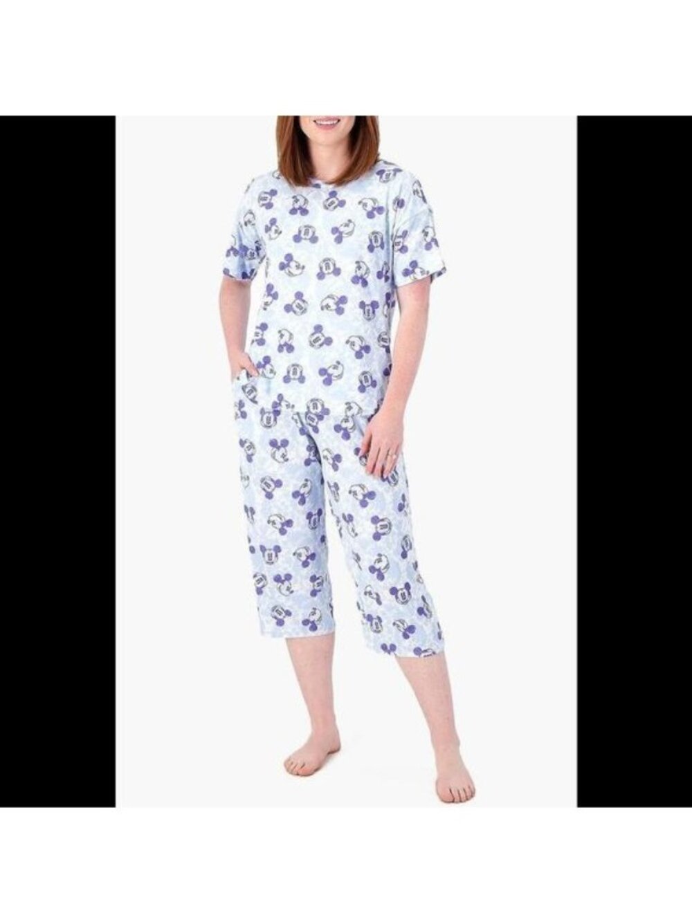Disney & Friends Pant Pajama Set Large Mickey Cozy Jersey Boxy Tee Cropped NEW